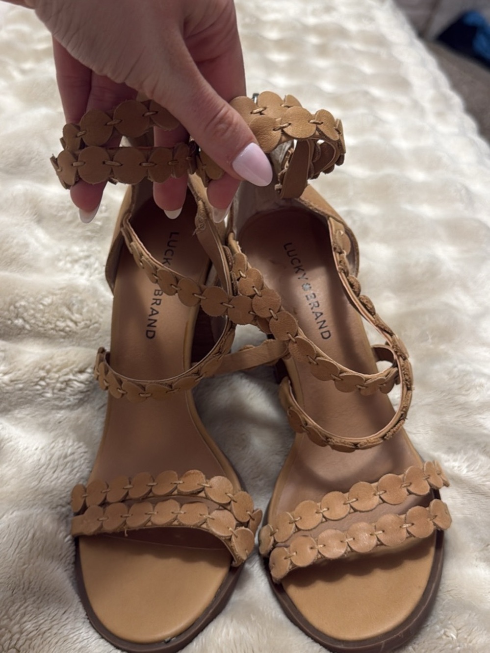 Lucky Brand Tan Scalloped Strap Heels